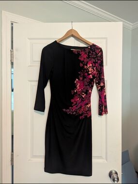 Anne Klein Black Sheath Dress with Pink Floral Print